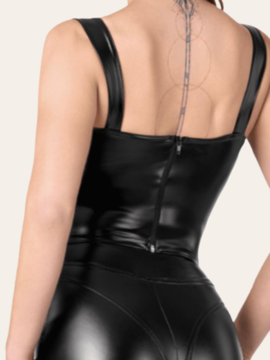 Top Néo – Décolleté plongeant & effet wetlook noir