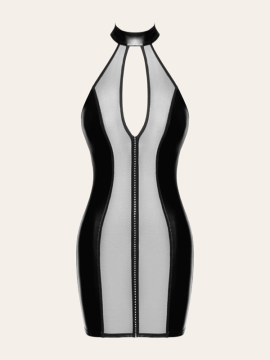 Robe Rosalia – Mini-robe wetlook transparente avec strass