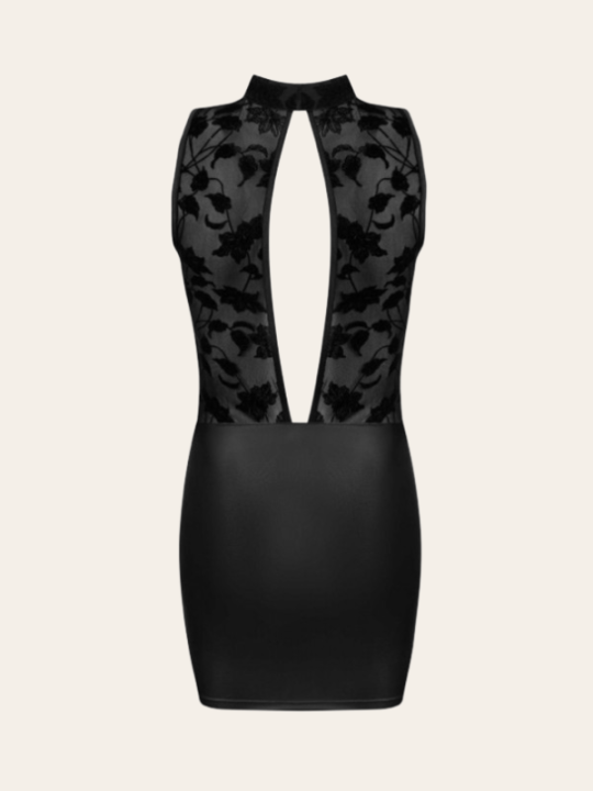 Robe Elizabeth – Mini robe wetlook & tulle floral velour