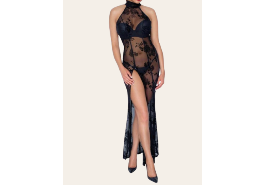 Robe Louison – Longue robe transparente à broderies florales