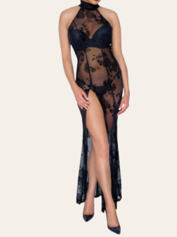 Robe Louison – Longue robe transparente à broderies florales