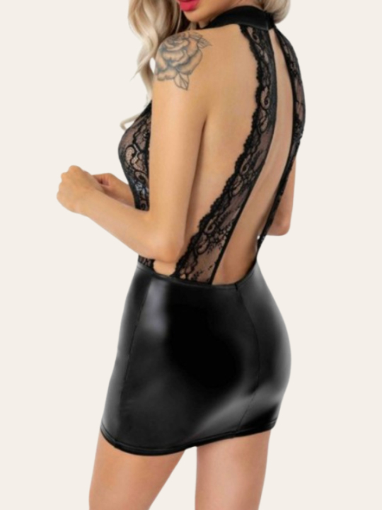 Mini-robe dentelle & wetlook – Dos nu sexy et élégant