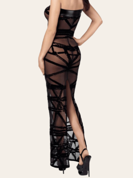 Robe Malia – Longue robe en tulle transparent & motif bondage