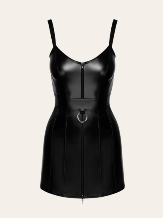 Robe Lena – Powerwetlook noir avec fermeture éclair frontale
